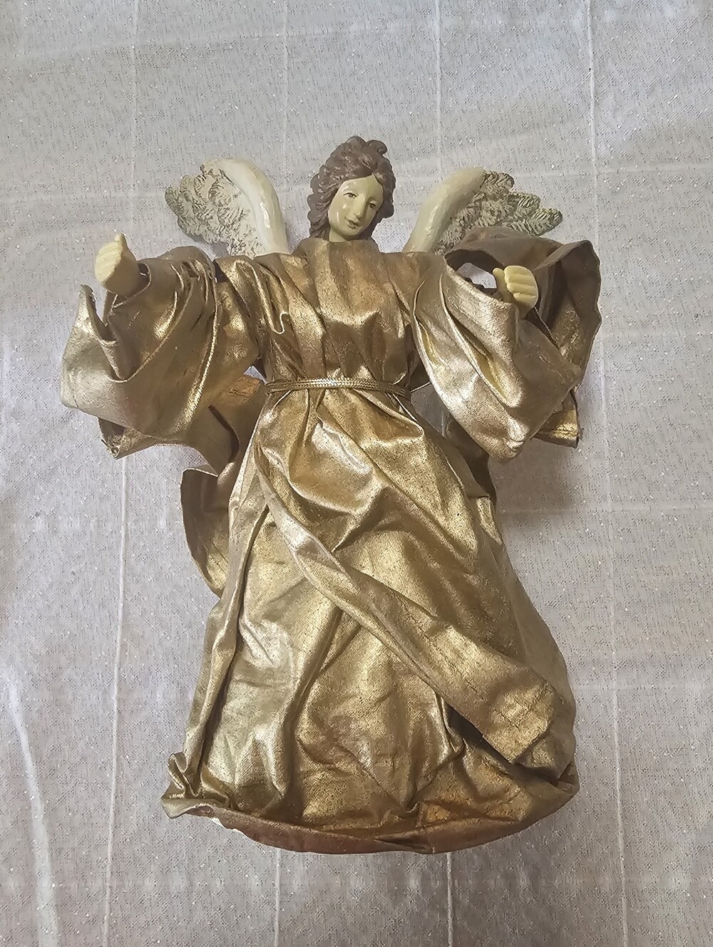 Vintage Paper Mache Angel Tree Topper Gold Metallic Robe Christmas Decor